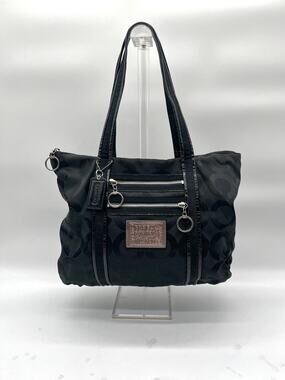 COACH POPPY Glam Signature Tote, Black